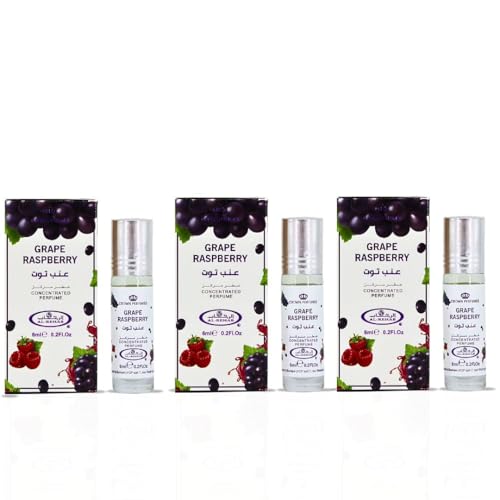 Al-Rehab Grape Raspberry Arabian Perfume Oils for Women 6ML (0.2 OZ) (Pack of 3) Fragrance Oil - Fruity, Floral & Sweet Concentrated Perfume Oil - Long-Lasting, Vibrant and Exotic Arabian Fragrance