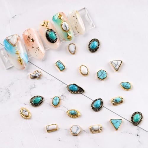 50 PCS Turquoise Nail Hanging Ornaments 3D Nail Art Supplies Nail Art Accessories Western Nail Hanging Ornaments Retro Nail Hanging Ornaments for Nail Art DIY, Small, Blue
