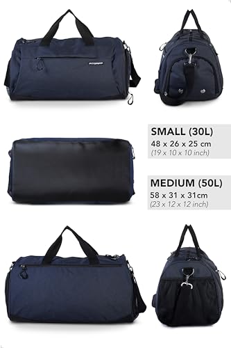 Fitgriff® Gym Bag V1 for Men & Women with Shoe & Wet Compartment - Duffle Bag for Travel, Sports, Fitness & Workout (Navy Blue, 19 x 10 x 10″ (Small))