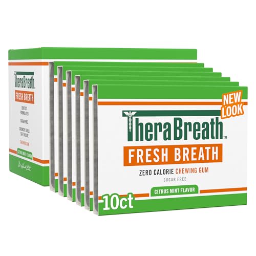 TheraBreath Fresh Breath Chewing Gum with ZINC, Citrus Mint Flavor, 10 Count (Pack of 6)