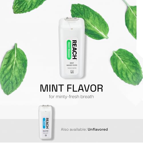 REACH Waxed Dental Floss, Mint, Plaque Remover for Teeth, Shred Resistant, Floss Slides Smoothly, Easy to Use, Waxed, Deep Cleaning Teeth, Oral Care, PFAS Free, for Adults & Kids, 6 Pack, 200 yd
