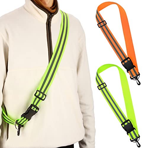 Saintrygo Reflective Sash Reflective Running Gear High Visibility Safety Sash Reflective Jacket Adjustable Reflective Sash for Walking Cycling at Night (Fluorescent Green, Orange, 2 Pieces)