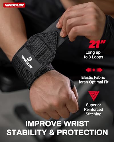 VINSGUIR Elastic Wrist Wraps for Weightlifting and Working Out, Breathable Lifting Wrist Wraps with Thumb Loop, 21'' Gym Wrist Brace for Wrist Support and Protection, Men and Women (Pair)