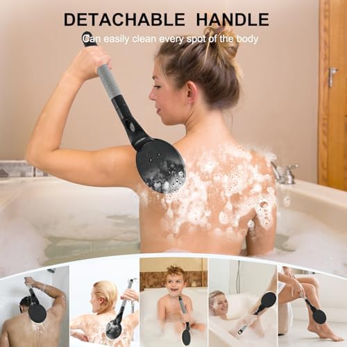 Back Scrubber Anti Slip for Shower, 21.7” Detachable Back Bath Brush for Shower, Back Scrubber, Exfoliation and Improved Skin Health for Elderly with Limited Arm Movement, Disabled (21.7” Black)