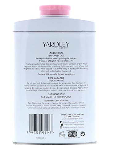 Yardley of London English Rose Perfumed Talc, 7 Oz, Made in England - NEW FORMULA