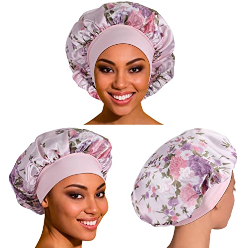 vidsel 4PCS Satin Bonnet, Bonnets for Women, Silk Hair Bonnet for Sleeping, Wide Band Sleep Cap for Curly Hair Braids