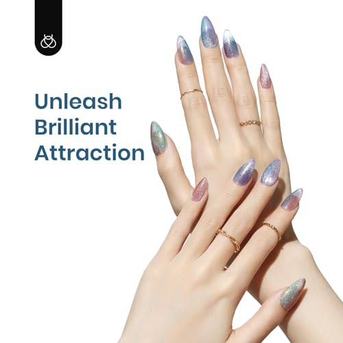 Beetles Cat Eye Gel Nail Polish, 6 Colors Glitter Gel Polish Kit Silver Pink Blue Purple Red Green Velvet Set with Magnet Soak Off UV French Nail Art Romantic Galaxy Series Gift for Women