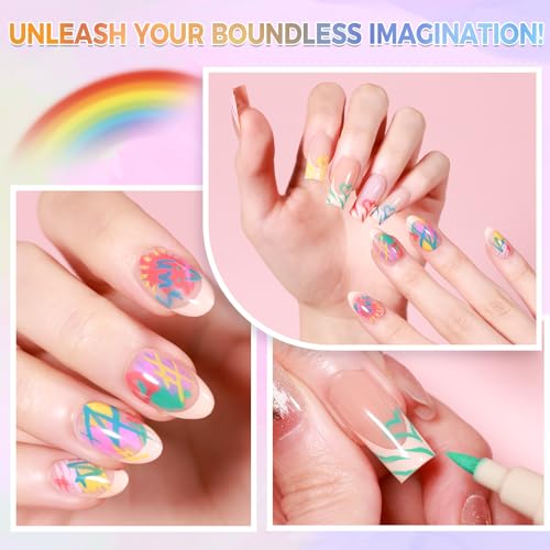18 Colors Nail Art Pens Set, 3D Nail Polish Pens Quick-Drying Acrylic Paint Markers, Dotting Liner Brush for DIY Nail Design, Home & Salon Manicure Tools