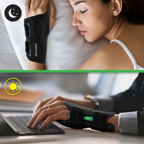 MUELLER Sports Medicine Green Fitted Wrist Brace, Wrist Pain Relief Support for Men and Women, Ideal for Carpal Tunnel, Tendinitis, Arthritis, Left Hand, Black, Small/Medium