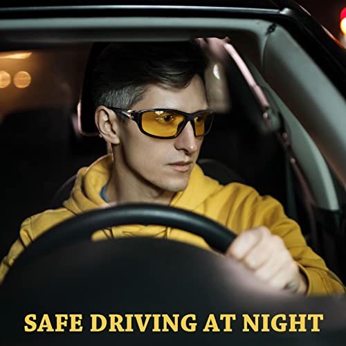 WEAROYO Night Vision Driving Glasses for Men Women,Sports Style Wrap Around Anti Glare with Polarized Yellow Lens