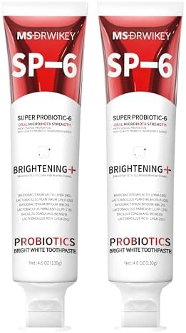 SP-6 Probiotic Whitening Toothpaste - Enhanced Formula with 6 Probiotics for Teeth Whitening and Gum Health - Enamel-Safe, Fluoride-Free, Fresh Mint Flavor, 4.6oz (2)