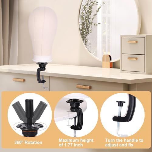 PWEOUKE 22 Inch Canvas Wig Head with Stand for Wigs ,Height Adjustable Wig Stand Tripod with Canvas Block Wig Head,Manikin Head Block Set for Cosmetology with Wig Stand and Storage Bag 22 Inch