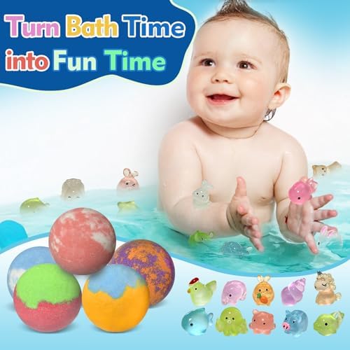 Bath Bombs for Kids with Surprise Inside, 30 Pack Kids Bath Bombs with Toys Glow in The Dark, Child-Safe Colorful Bubble Fizz Bath Ball Gift Set for Easter Egg, Birthday,Christmas