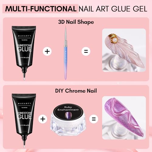 Makartt Nail Rhinestone Glue for Nails- 60ML Super Strong Gel Glue for Rhinestones, 3D Art Charm Decorations Bling Gem Bow Jewels Crystals Beads Diamonds Pearls, Beauty Gift, UV Lamp Need