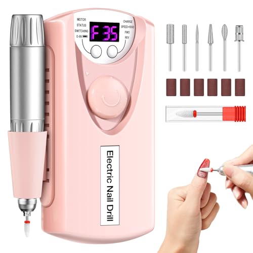 Electric Nail Drill Machine: Professional 35000 RPM E File Kit for Acrylic Gel Polish Removal Portable Manicure with Bit Home Salon