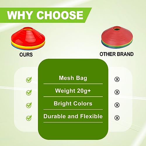 Ashsajkd Orange Soccer Cones(Set of 50)-Agility Soccer Cones,Disc Soccer Cones with Carry Bag & Strap,Flexible & Heavy Duty, Cones for Sports Training, Football,Basketball, Indoor& Outdoor Activities