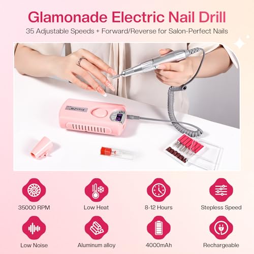 Electric Nail Drill Machine: Professional 35000 RPM E File Kit for Acrylic Gel Polish Removal Portable Manicure with Bit Home Salon