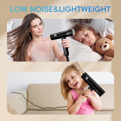 Nicebay Hair Dryer, Ionic Blow Dryer with Diffuser, 1600W &110000RPM High-Speed Brushless Motor for Fast Drying, Lock Function, Constant Temperature, Lightweight