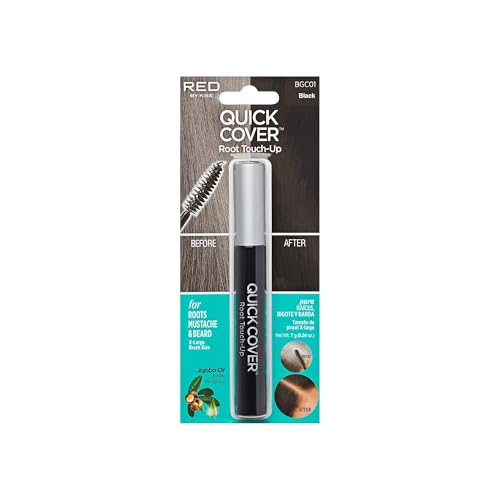 RED by KISS Quick Cover Root Touch Up Rescue (Black), Mascara Natural Water-Resistant Temporary Gray Concealer Cover Up Brush for Hair Mustache & Beard, Formulated with Jojoba Oil