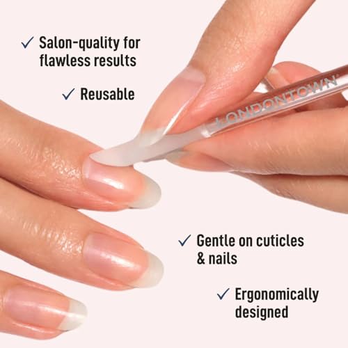 LONDONTOWN Double-Sided Glass Cuticle Pusher - Dual-Ended Under Nail Cleaner and Cuticle Remover Care Tool for Hands & Feet for Manicure Pedicures
