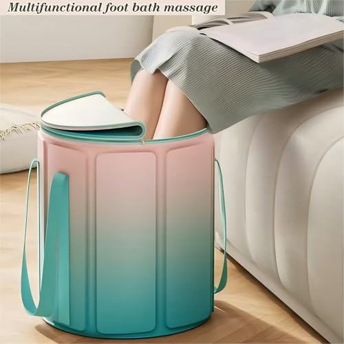 33L Folding Bucket Foot Bath, Multi-Function Portable Foot Tub Bag with Handle, Travel Outdoor Camping Portable Foot Bubbles Fishing (Teal)