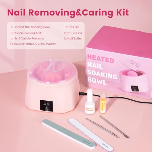 Quaferen Nail Soaking Bowl Heated: 50% Faster Soak Off Gel Polish Dip Powder Remover Bowl- Electric Soak Off Acrylic Nail Remover Manicure Bowls for Salon Home