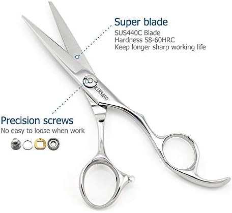5.5" Barber Hair scissors Professional Hair Cutting Shears 440C Hair Cutting Scissors Shears Haircut Scissors Silvery Convex Blades KINSARO for Hairdresser Barber or Home Use