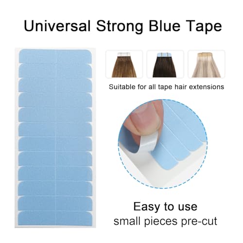 SUYYA 120 Pieces Hair Extension Tape Tabs Double Sided Extension Tapes for Replacement 4cm x0.8cm (Blue 120 Pieces)