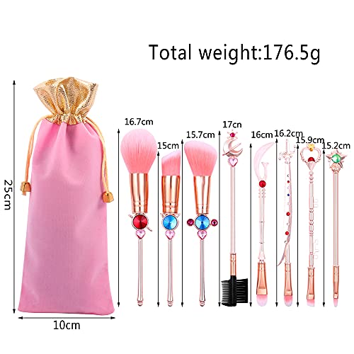 Anime Moon Makeup Brushes, Pink Magic Wand Metal Handle, Professional Eye/Face/Lip Makeup Brushes Tool Sets & Kits Cosplay, Valentine/Halloween/Christmas Gifts