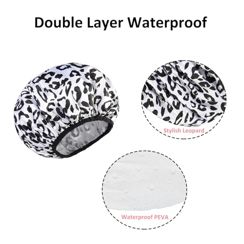 2-Pack Reusable Waterproof Shower Caps for Women, Double-Layer Elastic Bath hat,Extra Large Hair Cap for Long Curly Hair（White, Pink）