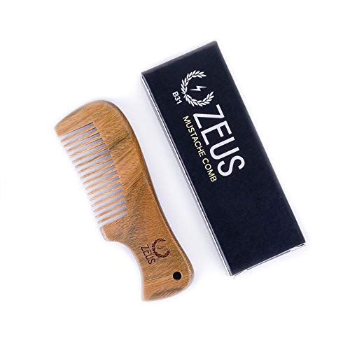 Zeus Pocket Sandalwood Mustache Comb, Handmade Travel Size Mustache Comb for Men