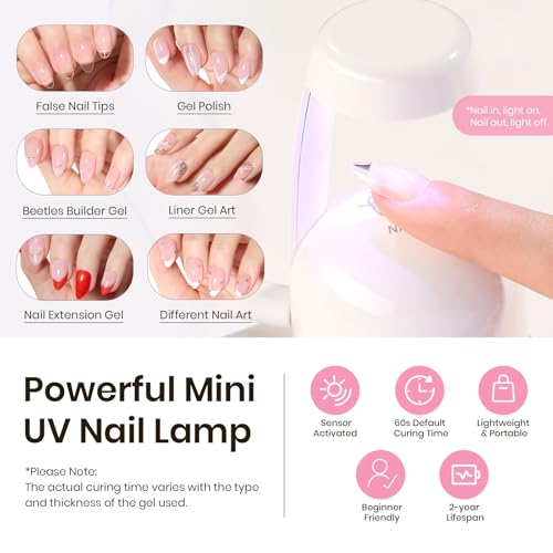 Beetles Tipex Instant Apex Nail Tips Kit, Almond Short 224Pcs 16 Sizes Pre-Building & Pre-Etched Thicker Acrylic Nails False Nail Extension with Tipex Uv Nail Glue Mini Nail Lamp