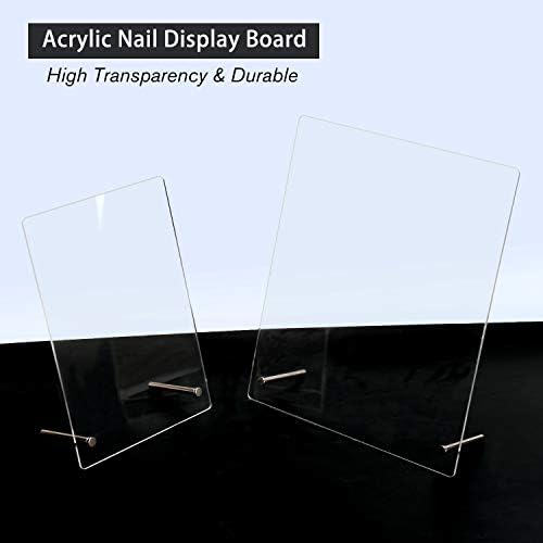Noverlife 2PCS Transparent Nail Art Display Board, Acrylic False Nail Tips Sample Display, Display Polish Board for Nail Art Design, Professional Salon Nail Color Nail Practice Board - Large & Small