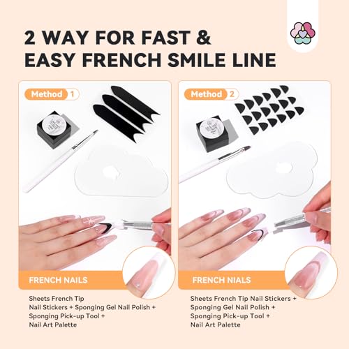 SAVILAND Soft Nail Sponges for Ombre: Nail Art Sponges with Grabbing Pen Gradient Nails Sponge Easy French Tip Stickers for French Manicure Aura Nails for Beginner