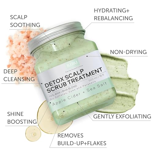 Apple Cider & Sea Salt Green Scalp Scrub Sulfate-Free | 10% AHA & BHA | Exfoliating Hair & Scalp Treatment for Detox, Dandruff & Build-Up | Scalp Exfoliator Hair Scalp Scrub | Refreshing ( 16 Fl Oz )