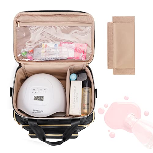 BAFASO Double Layer Nail Polish Organizer Holds 70 Bottles (15ml - 0.5 fl.oz) and a Nail Dryer, Nail Polish Case with 2 Removable Pouches and Tools Storage Sections (Patented), Black