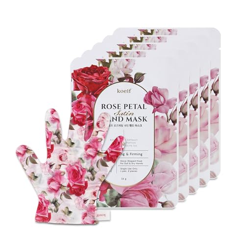 PETITFEE Rose Petal Satin Hand Mask (5pairs) - Intensive Nourishing, Moisturizing Gloves, Rose Scented Hand Repair Masks with Peptide, Collagen, Shea Butter for Silky Smooth Hand Treatment