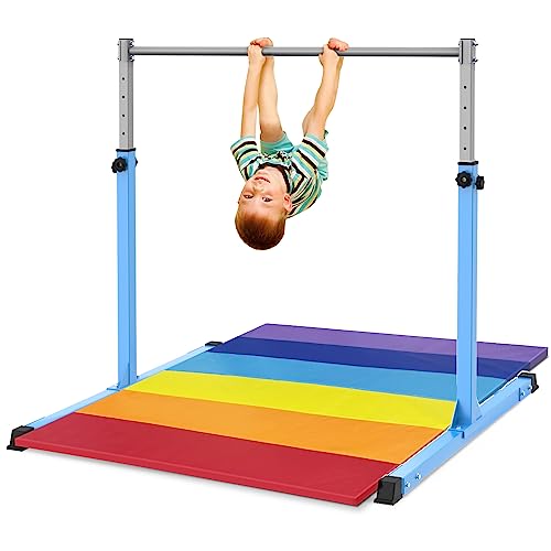 Safly Fun Gymnastics Bar with Mat for Kids Ages 3-15 for Home