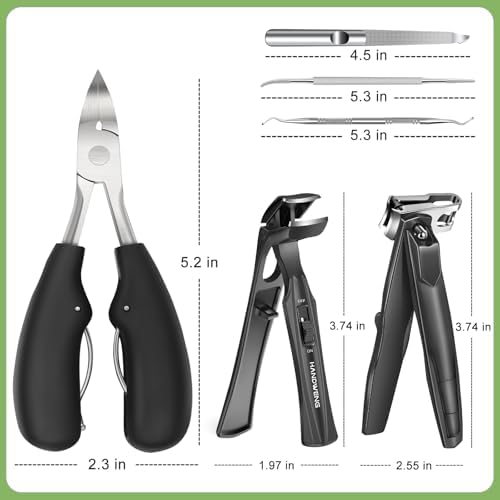 Toenail Clippers for Seniors Thick Toenails, Angled Head Large Toe Nail Clippers for Thick Nails for Men, Heavy Duty Ingrown Toenail Clippers with Wide Jaw, 360° Rotating Nail Clipper with Long Hande