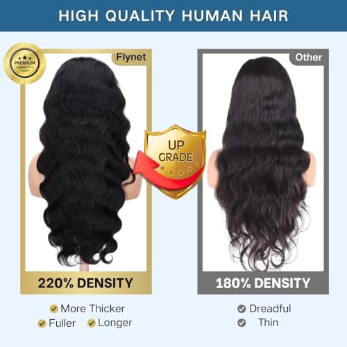220 Density 30 Inch Body Wave Lace Front Wigs Human Hair, 13x6 HD Transparent Lace Front Wigs Human Hair Glueless Frontal Body Wave Wig for Women, Pre Plucked, Tangle Free, Average Cap, 30 Inch