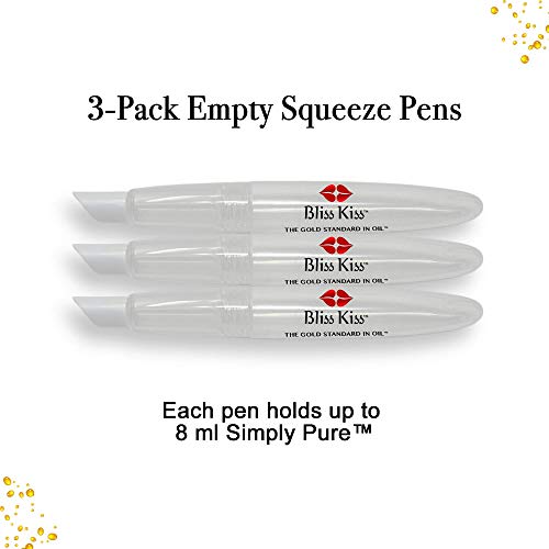 Bliss Kiss Refillable Squeeze Cuticle Oil Pen, Empty 3-Pack, Ideal for Nail Growth Oil and Nail Oil Application