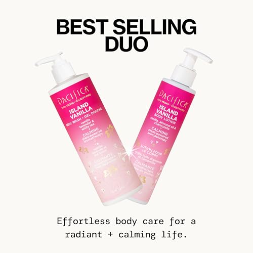 Pacifica Island Vanilla Body Care Set – Body Wash & Body Lotion Duo for Dry Skin, Nourishing Vanilla Bath Set, Moisturizing Sulfate-Free Cleanser and Hydrating Lotion, Vegan & Cruelty-Free