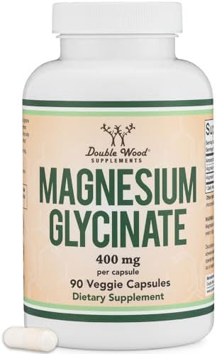 Magnesium Glycinate 400mg, 90 Capsules (Vegan Safe, Third Party Tested, Gluten Free, Non-GMO) High Absorption Magnesium by Double Wood Supplements