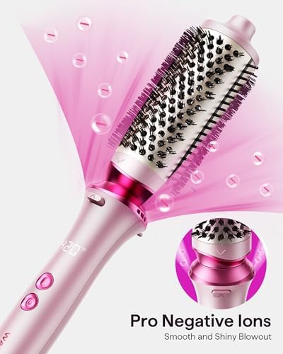 Wavytalk Heatwave Pro Ionic Thermal Brush Set, Dual Voltage 3-Size Heated Round Brush for Short to Long Hair, Bilateral Negative Ions for Frizz-Free Shiny Blowout, Pink