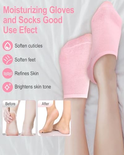 3Pairs Moisturizing Socks, Non Slip Gel Socks Moisturizing Spa Socks for Women, Soft Gel Sleeping Fuzzy Socks for Repairing and Softening Dry Cracked Feet Skins(Pink, Blue, Green)