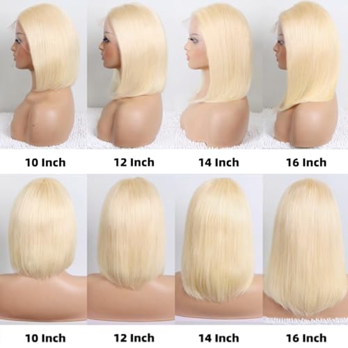 Blonde Bob Wig Human Hair Straight 613 Bob Wig Human Hair 12 Inch 180 Density 613 Blonde Suitable for All Hair Types 13x4 HD Transparent Lace Wigs for Women Glueless Wigs with Baby Hair
