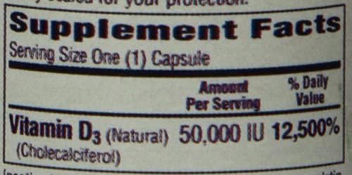 Bio-Tech Pharmacal D3-50 50,000 IU, 100 Capsules Ð All-Natural Supplement Ð Supports Bone, Heart Neuromuscular, & Immune Health Ð No Dairy, Fish, Gluten, Peanut, Shellfish, & Soy