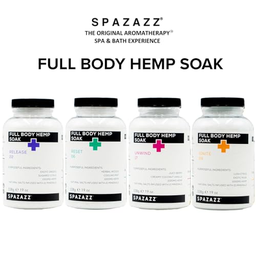Spazazz Full Body Hemp Soak - 1000mg Hemp - Spa Hot Tub & Bath Aromatherapy Bath Salt Crystals - 538g/19oz (Release 22)