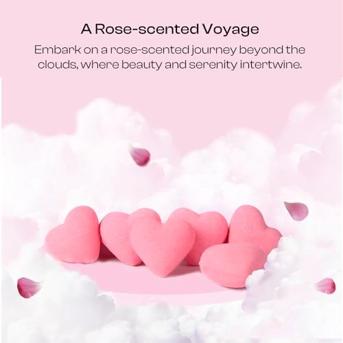 Shower Steamers Aromatherapy Heart-Shaped Pink with Rose Scent Natural Essential Oil for Self Care Home Spa Birthday Gift Daughter Wife Mom, Pack of 6 (Pink)