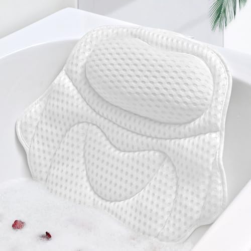 Bath Pillow Bathtub Pillow, Luxury Bath Pillows for Tub Neck and Back Support, Tub Pillow for Bathtub Headrest with Laundry Bag, Bath Accessories for Women Relaxing Spa Gifts, White Bath Tub Pillow
